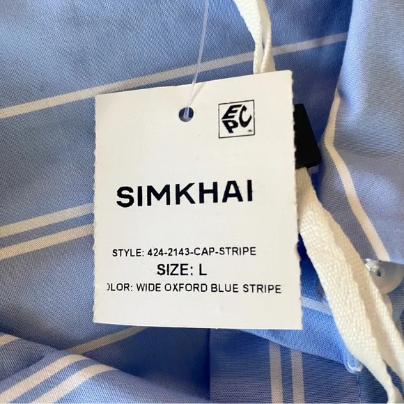 Simkhai Renata Cropped Button Down Shirt Wide Oxford Blue Stripe LARGE - Picture 6 of 6